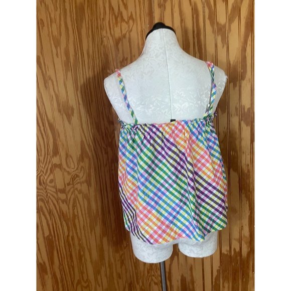 J. Crew Button-Front Gingham Rainbow Tank Top Camisole Stretch Cotton size 8 - Picture 3 of 12